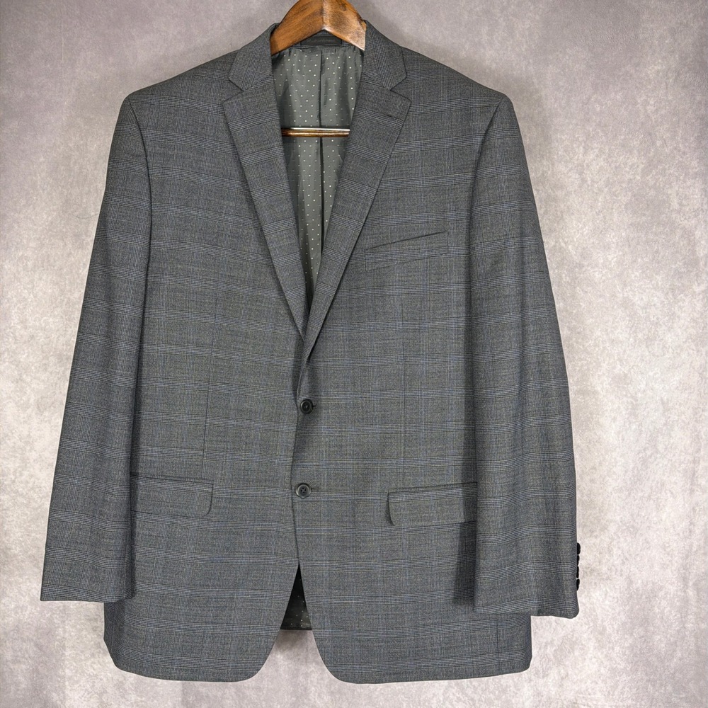 Collection by Michael Strahan Suit Jacket Grey Blue Glen Plaid‎ Wool Blend 46L